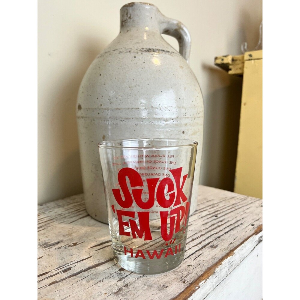 Vintage Hawaii Suck 'Em Up! Mai Tai Recipe 4.5" Cocktail Rocks Glass Island Vibe